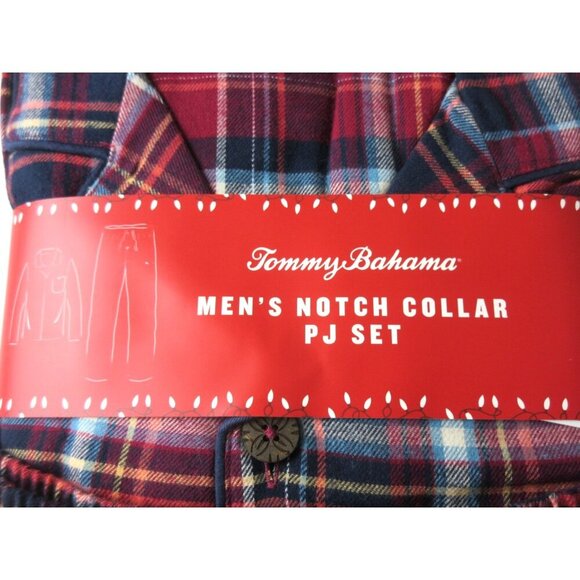 Tommy Bahama Men's Notch Collar 100% Cotton plaid Flannel PJ set Red Blue NWT - Picture 5 of 5